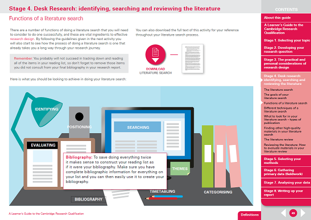 Example page from 'A Learner's Guide to the Cambridge Research Qualification'