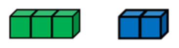 Three green blocks and two blue blocks