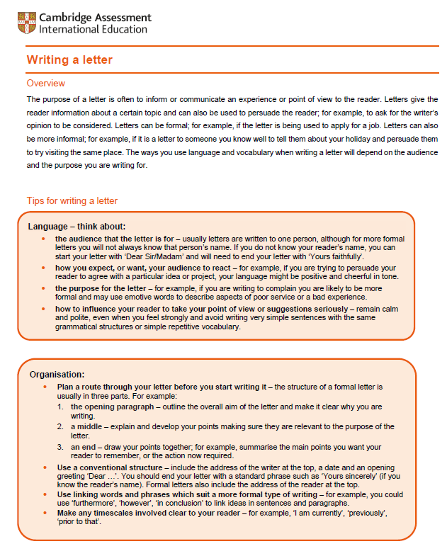 Writing A Letter Online Learning Area