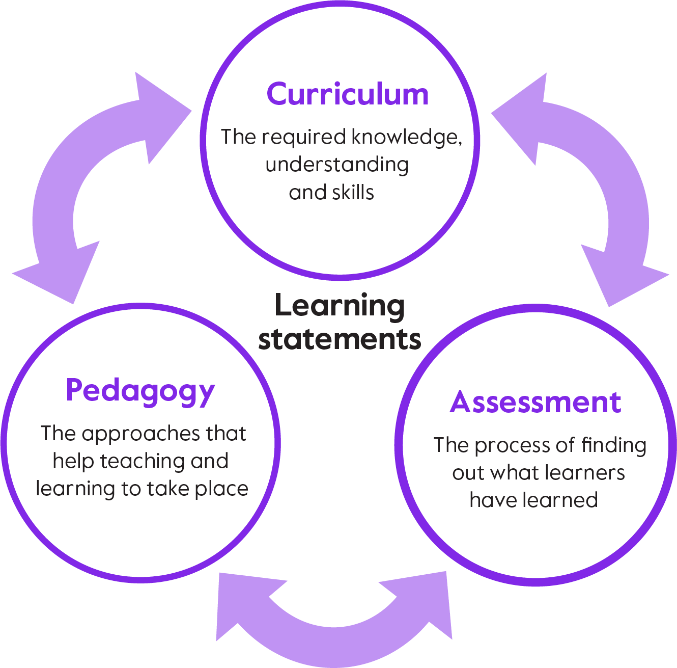 Illustration of the relationship between Curriculum, Pedagogy and Assessment.