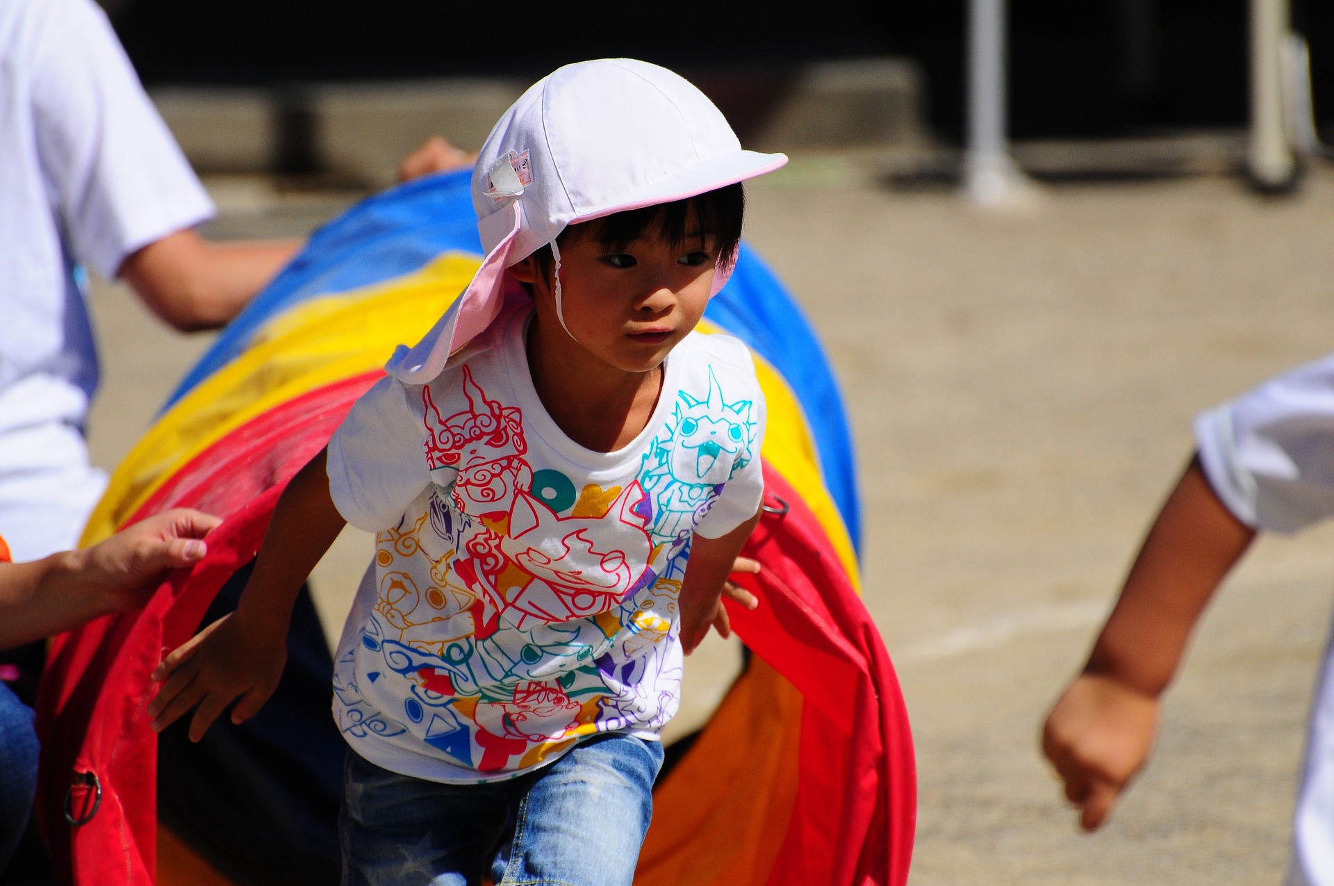 Child completing obstacle course