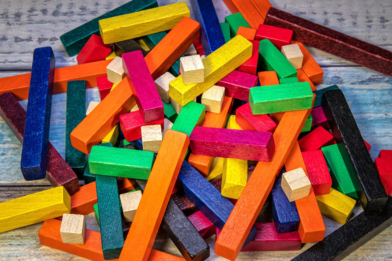 Brightly coloured wooden blocks