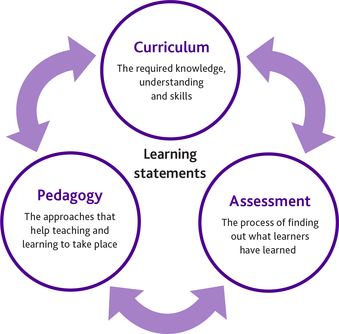 A cycle showing the interrelationship between curriculum, pedagogy and assessment in the Cambridge Early Years Programme.