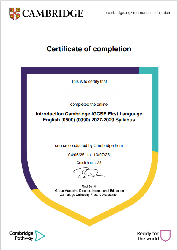 Copy of a certificate of completion